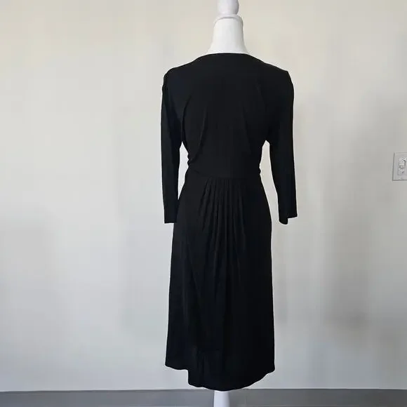 Eileen Fisher Black Faux Wrap Fit & Flare Silk Midi Dress Size M - Picture 2 of 8